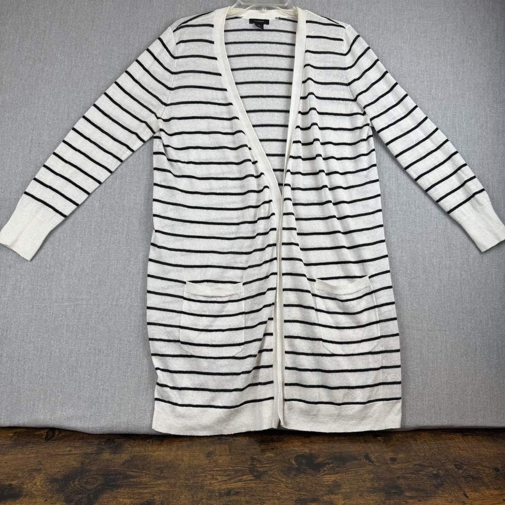 HALOGEN Open Style Linen Black & White Striped Cardigan Sweater Women's Size 1